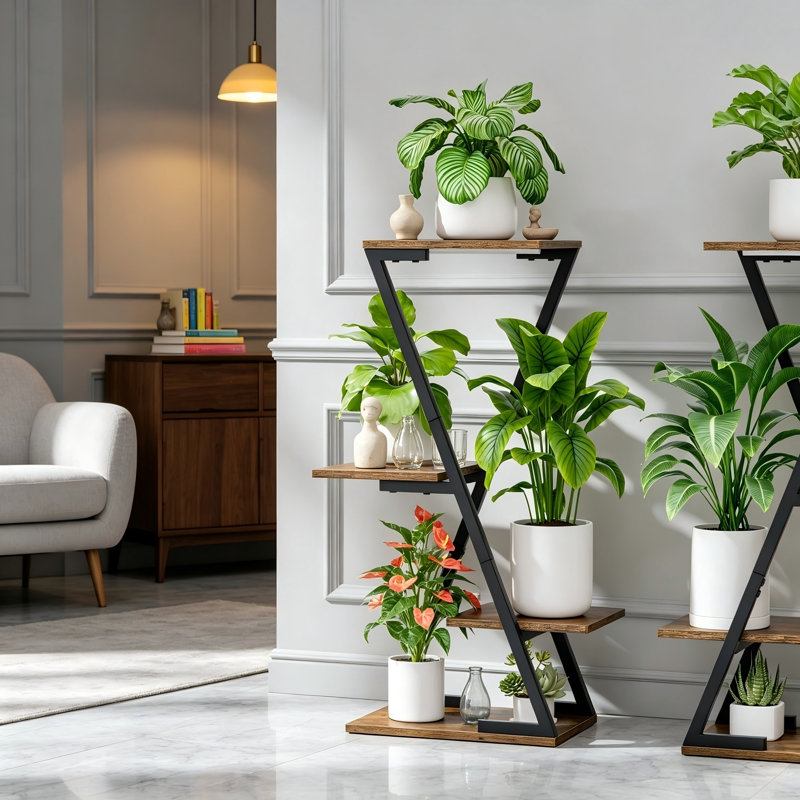 2-Pack 32" Lighted Corner Plant Stand, 6-Tier Z-Shape