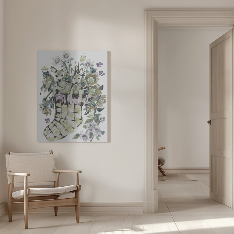 "Deer In Stocking", art mural sur toile tendue, H 40 po x l 30 po