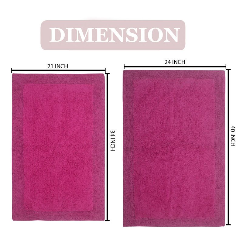 Luxury 100% Cotton Bath Rug (Set of 2) Reversible, Hot Pink, 2PC Set (24"x40", 21"x34")