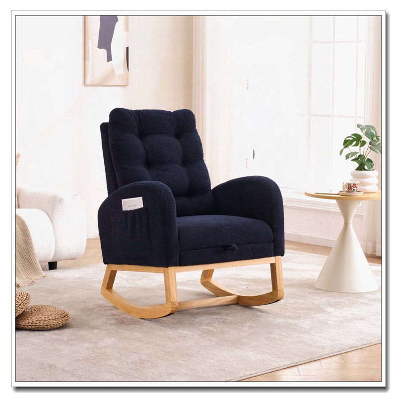 Chaise berçante avec repose-pieds à haut dossier, Bleu