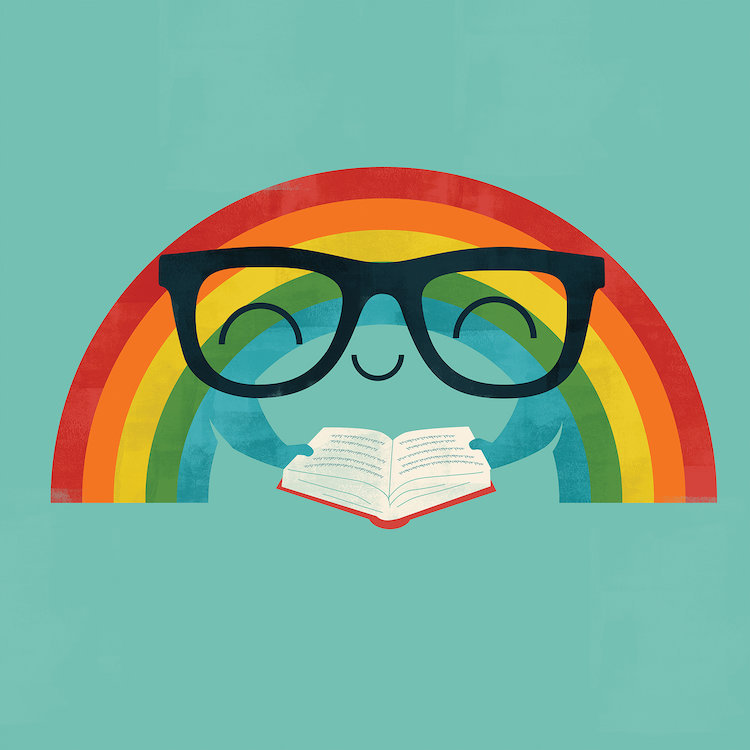 « reading arc-en-ciel », impression sur toile tendue, H 18 po x l 18 po x P 1,5 po