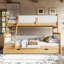 Lit superposé simple au-dessus de grand lit simple avec tiroirs de rangement, lit superposé en bois massif avec lattes de soutien et conception convertible