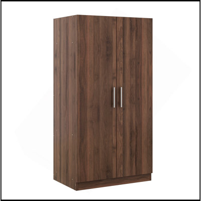 Armoire-penderie 2 portes en bois avec 3 tablettes de rangement, brun