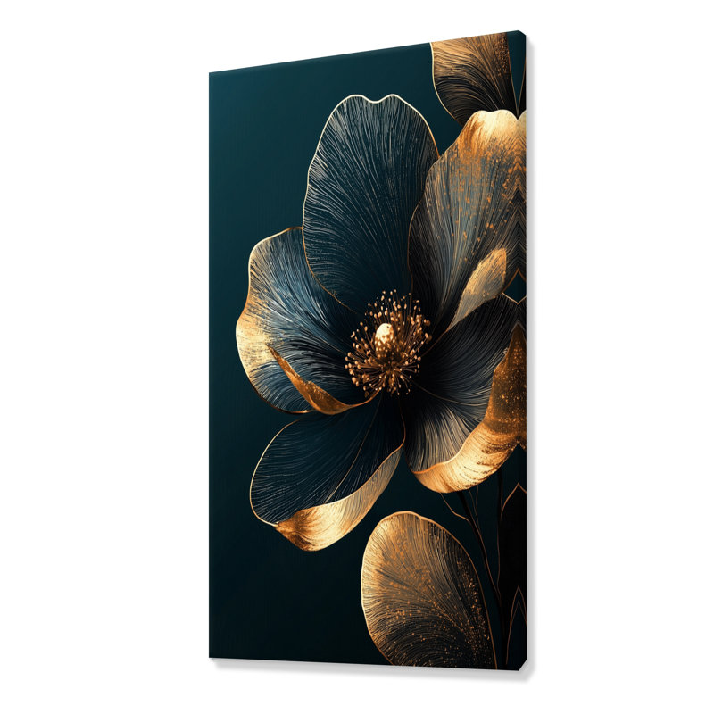Art mural sur toile, pivoines dorées et noires de Kunze, H 60 po x l 28 po, Toile tendue, Ne s’applique pas
