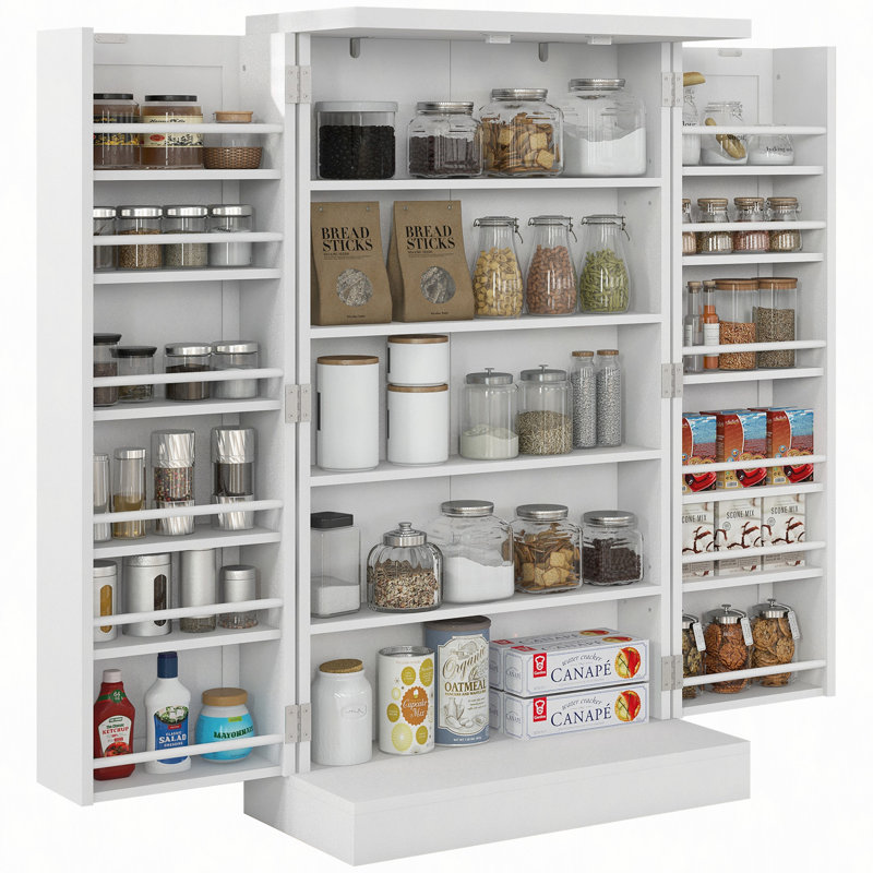 Armoire de rangement pour garde-manger de 41 po, armoire de cuisine autoportante avec 12 tablettes de porte, portes doubles, étagère à 5 niveaux et tablettes réglables