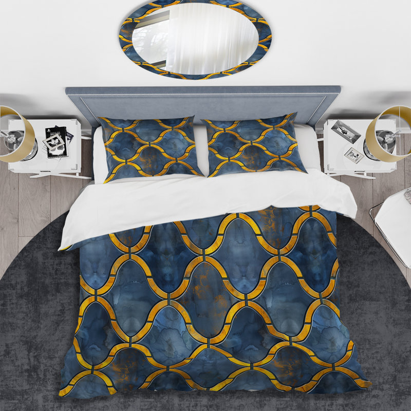 Ensemble de housse de couette jaune Modern Trellis I - Modern, Housse de couette simple et deux taies décorative