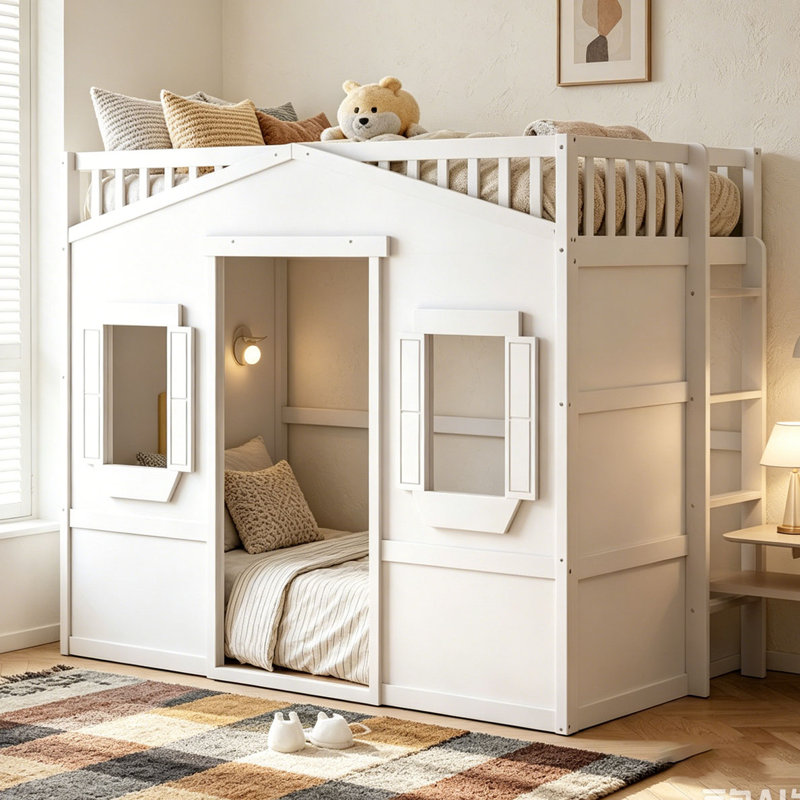Lit mezzanine avec échelle House, Lit simple, White