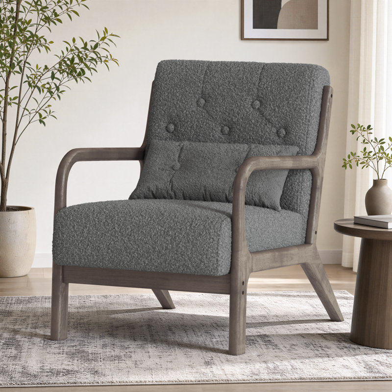 Fauteuil en velours / similicuir de 25,79 po de large Fareham, Velours peluche gris foncé