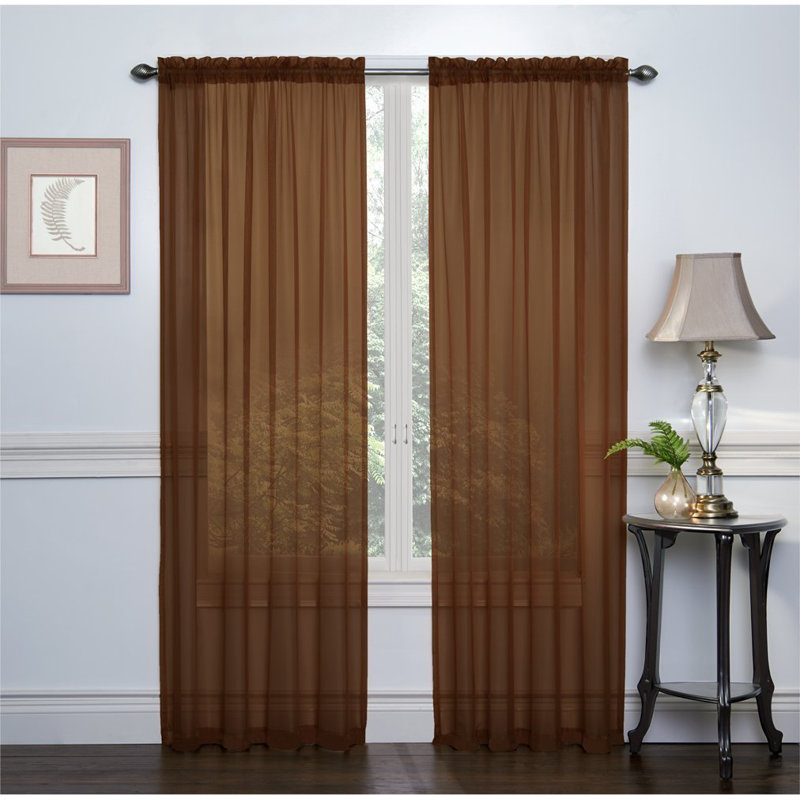 Paire de rideaux transparents avec passe-tringle Emmons, Chocolat