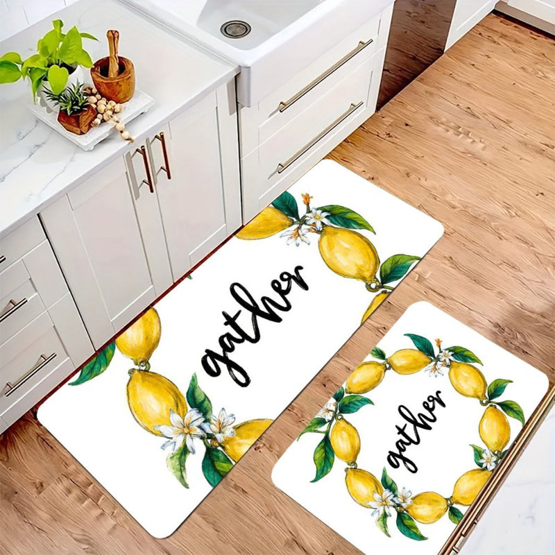Ensemble de 2 tapis de cuisine Lemon Wreath & Gather