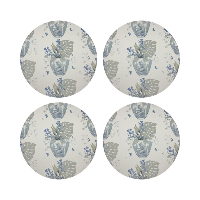 Monkey Small Jungle Vegan Leather Round Coasters, Powder