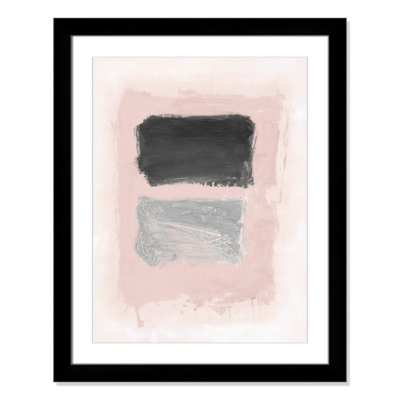 Vedaline Thomasin rose, noir et argent chatoyant I encadré sur papier par impression, Cadre carré noir avec passe-partout