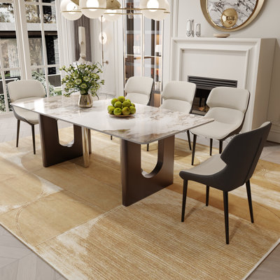 Table de salle à manger rectangulaire moderne en pierre frittée pour 6 à 8 tables de cuisine avec base en U à double finition