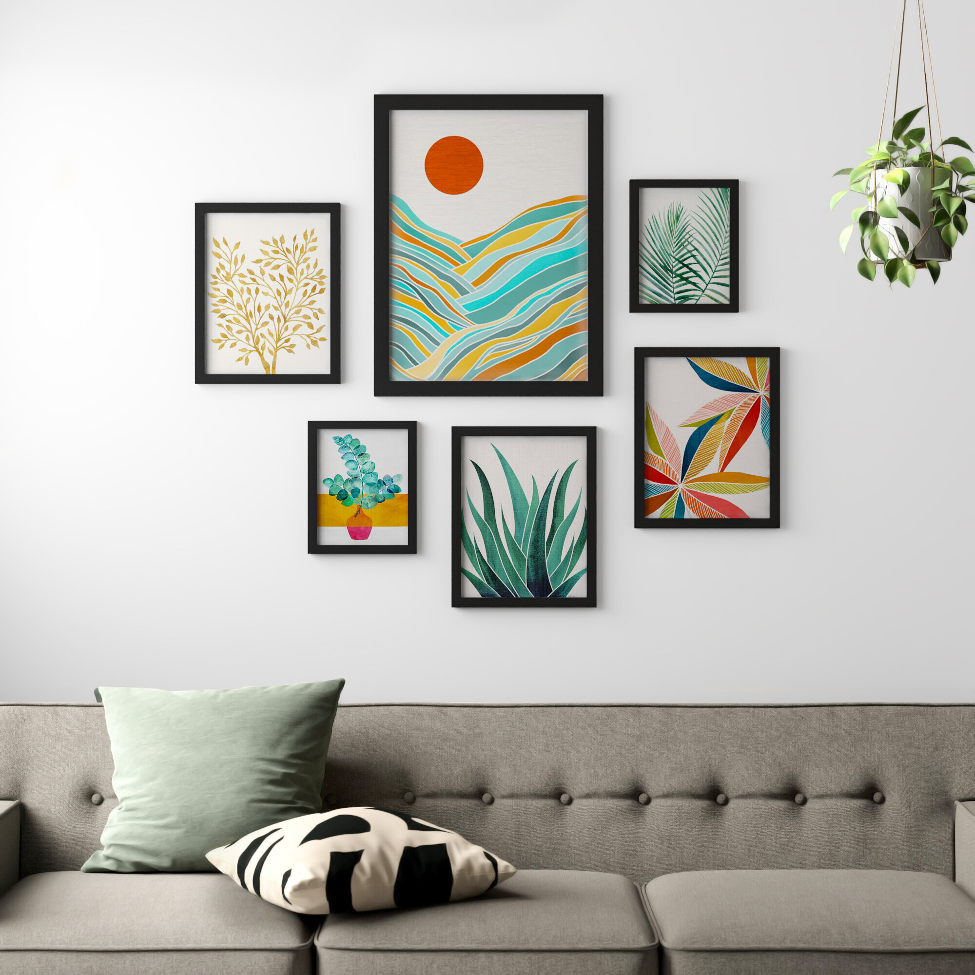 Modern Tropical Gallery Wall Art Print, Graphic Art Nature Picture Frame  Set (6 Pieces)