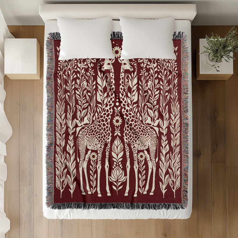 Jeté en mélange de coton Josu Giraffe, Rouge, blanc cassé, L 60 po x l 50 po