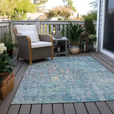 Machine Washable Indoor/Outdoor Claudian ACN1237 Blue Rug