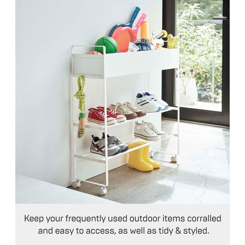 White Rolling Metal Entryway Shoe and Storage Rack