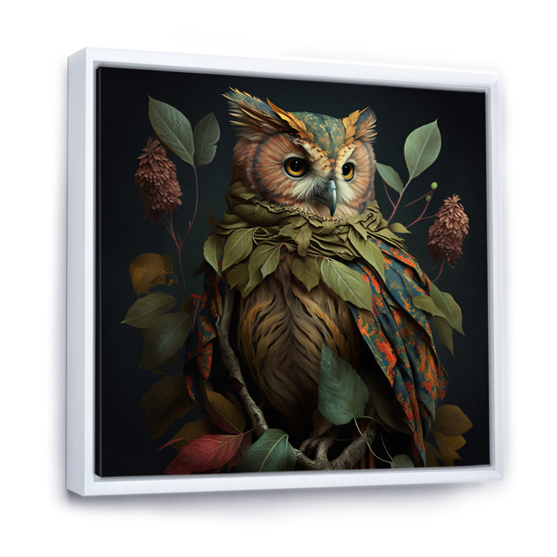 Hibou de forêt tropicale - art encadré de hibou, 44" H x 44" W, Cadre flottant blanc