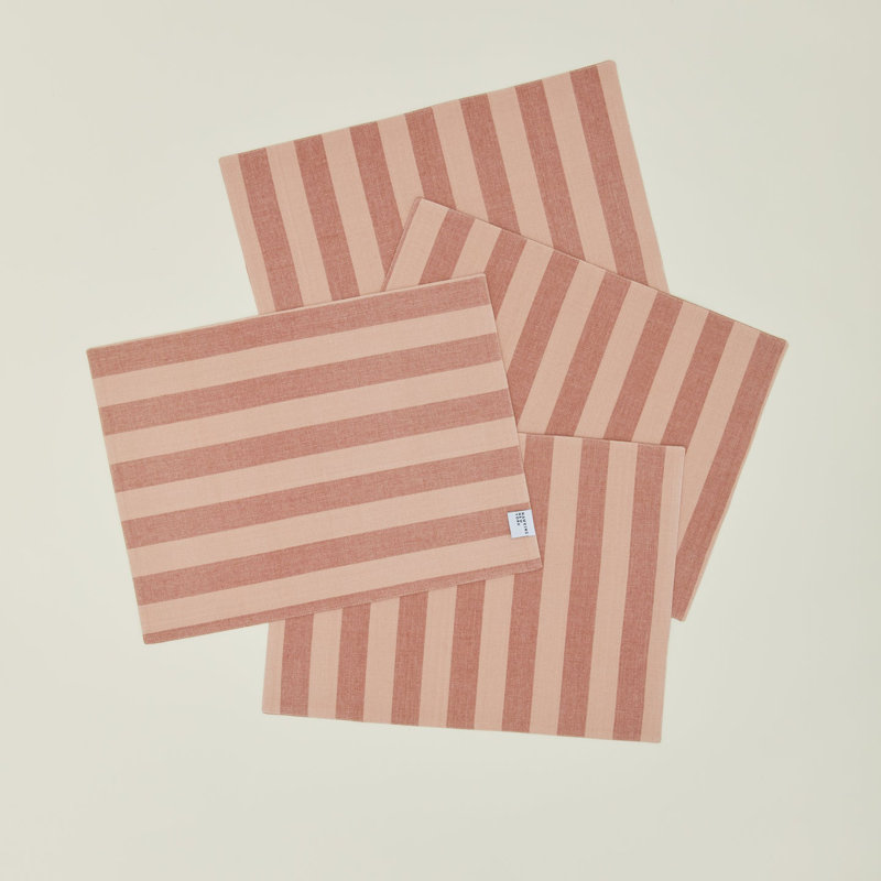 Essential Striped Placemat - Set Of 4, Blush/Terracotta