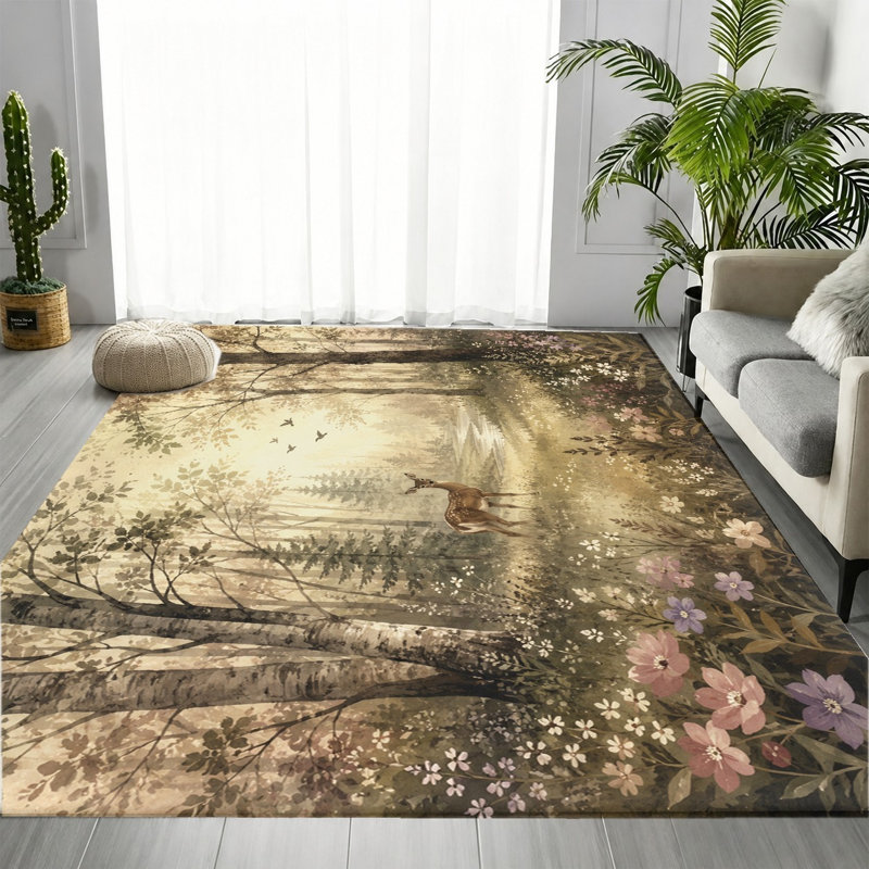 Tapis lavable à la machine avec endos antidérapant Forest Landscape, Rectangle 5 pi 3 po x 3 pi 3 po (160 x 100 cm)