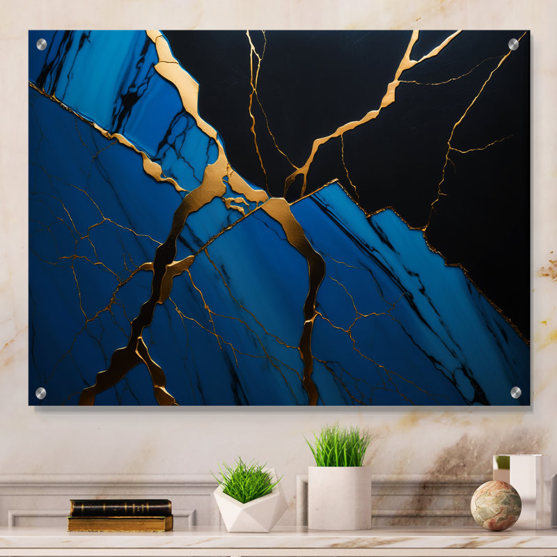 «Abstract Geode Blue II», art mural abstrait en marbre, H 12 po x l 20 po