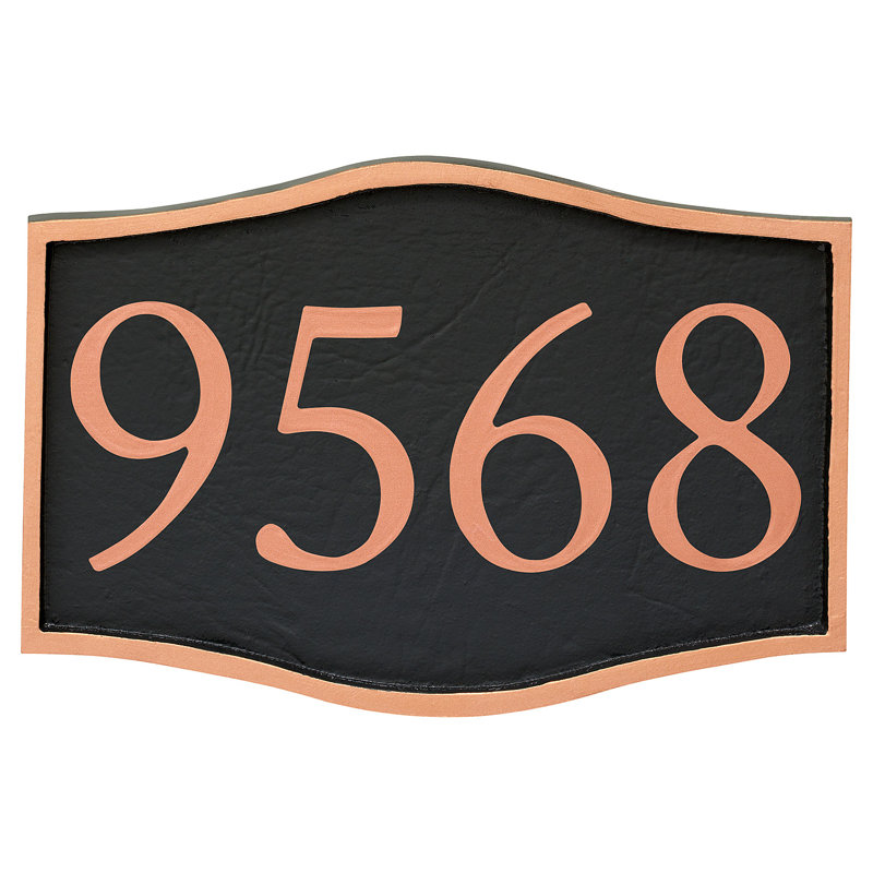 Plaque d’adresse murale sur 1 ligne serif, Noir, Cuivre