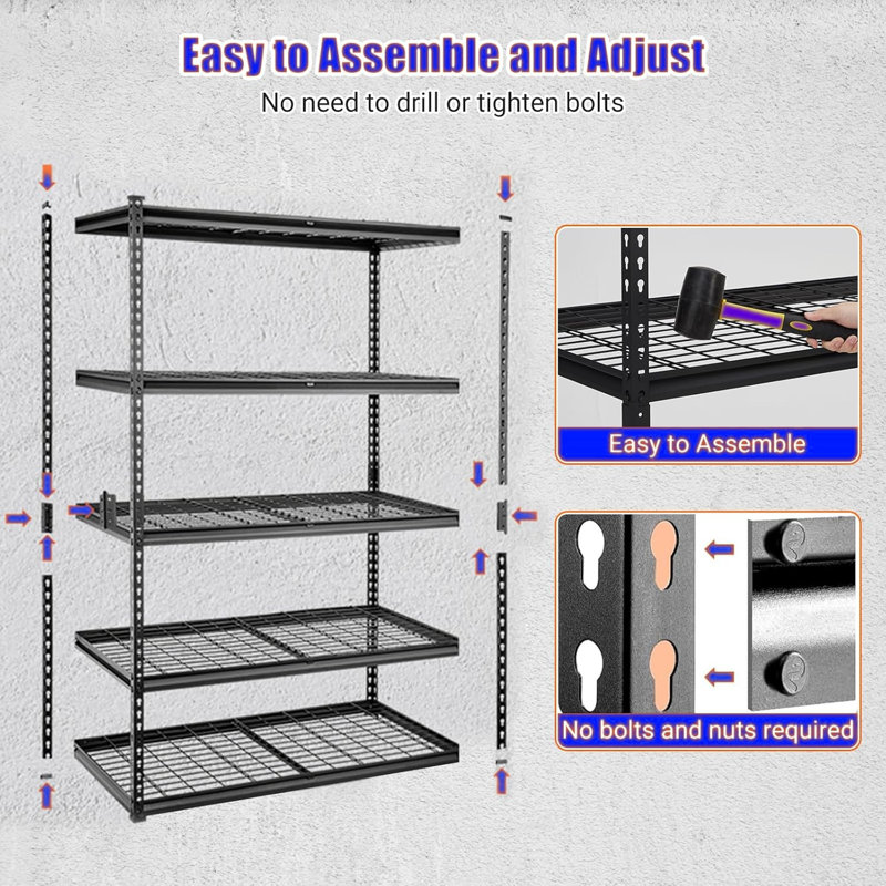 121.9cm W Metal Storage Rack, 182.9cm H x 121.9cm W x 61cm D