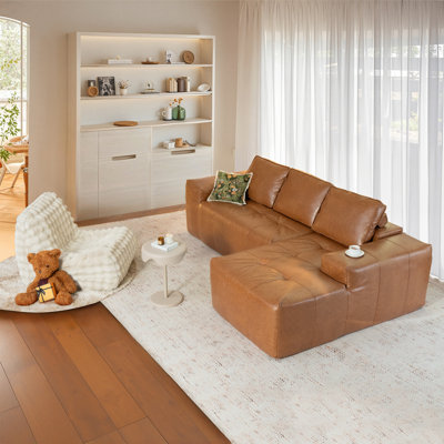 Seren 3-piece No-assembly Living Room Set, Plush Corduroy Modern Sectional Sofa With Bean Bag Chair by Mercer41