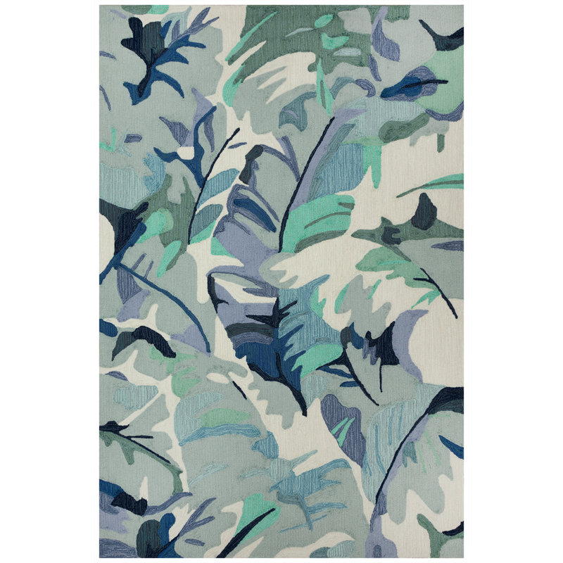 Tapis bleu touffeté à la main Walczak, Rectangle 5 pi x 7 pi 6 po