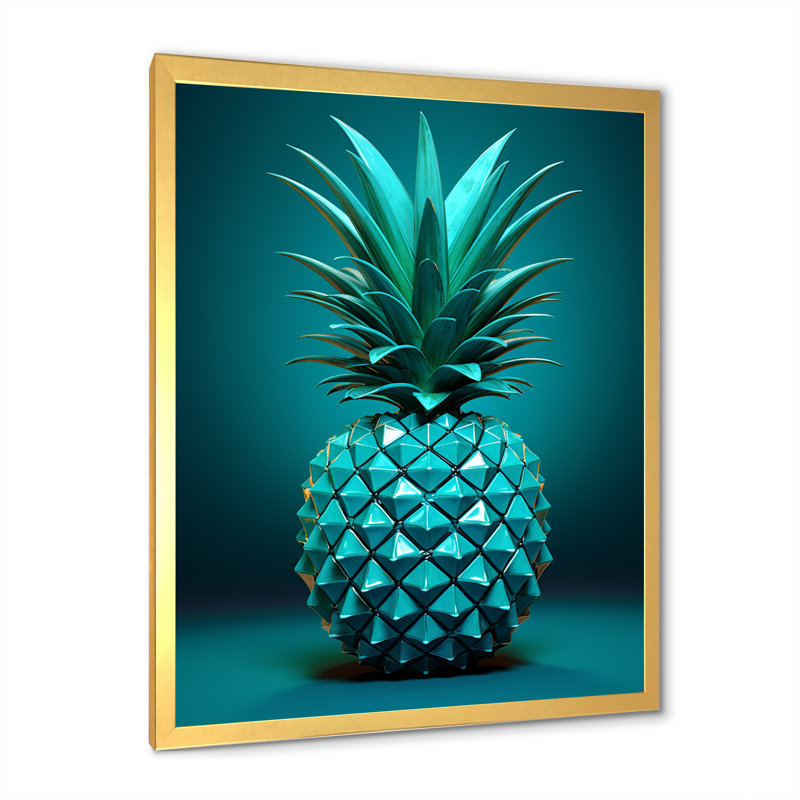 Isométrique isométrique ananas, Encadrement doré, H 32 po x l 24 po x P 1 po