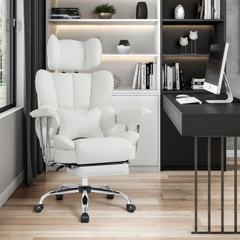 Armie Polyester Blend Executive Chair with Headrest, Cream