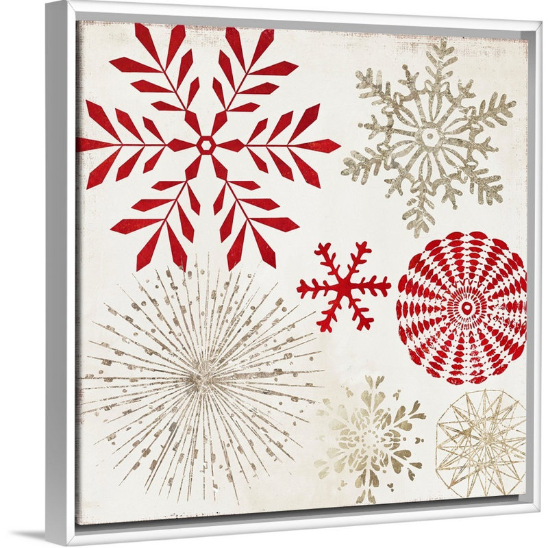 Flocons de neige de Noël-reproduction d’art sur toile, Cadre blanc, 38" H x 38" W x 1.75" D