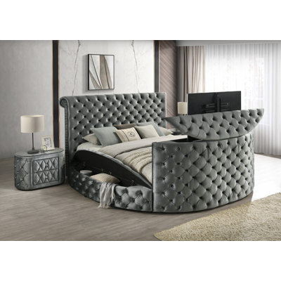 Ensemble de table de chevet luxueux avec tête de lit capitonnée et garniture de tête de lit, revêtement en velours et pied de lit avec mécanisme de levage intégré