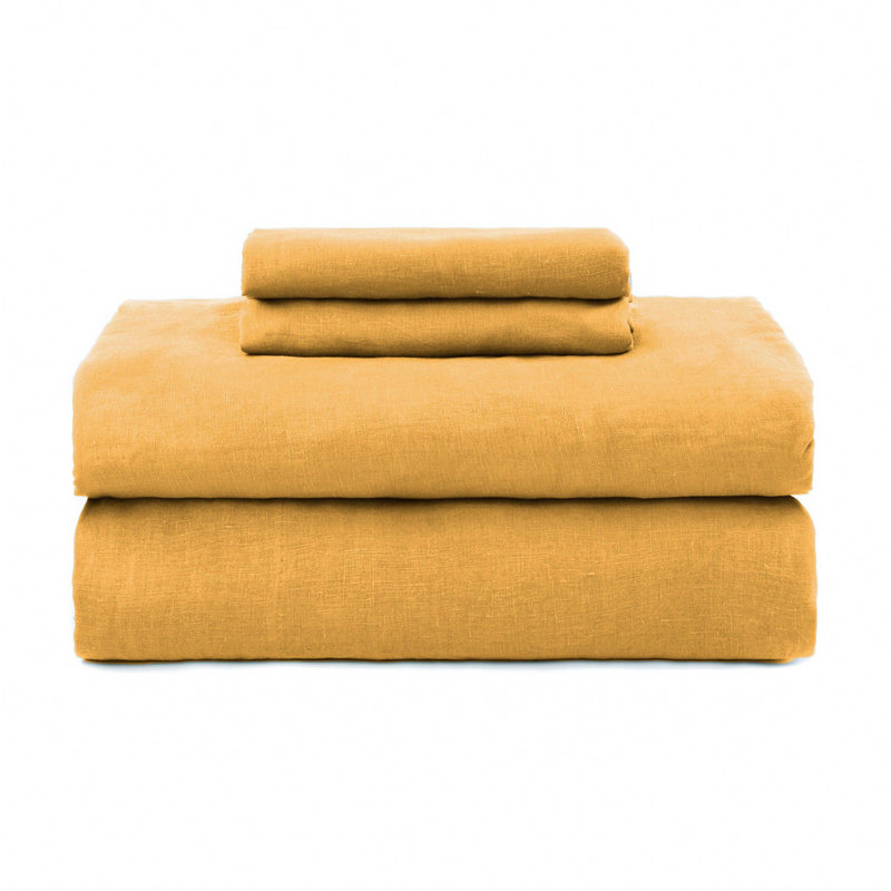 100% French Linen Sheet Set, Twin Sheet Set with 1 Pillowcase, Honey
