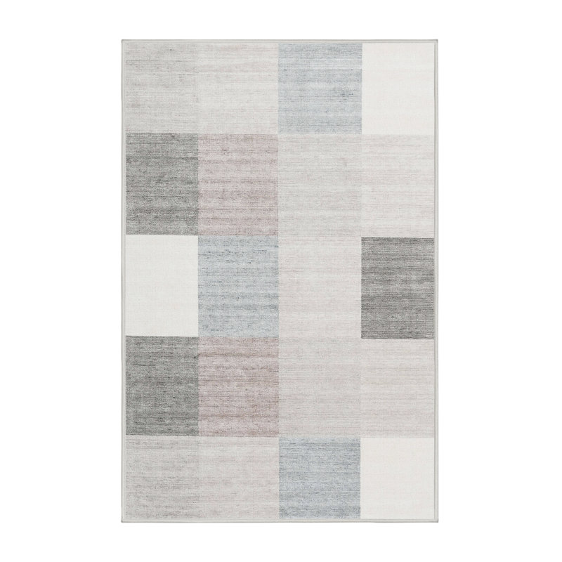 Tapis gris/rose/rouge contemporain, Rectangle 2 pi x 5 pi