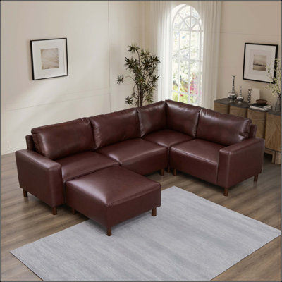 Modern Luxury Sectional Sofa Five Pieces Modular Couch Quality Upholstery Breathable PU Leather Couch Corner Sofa With Ottoman