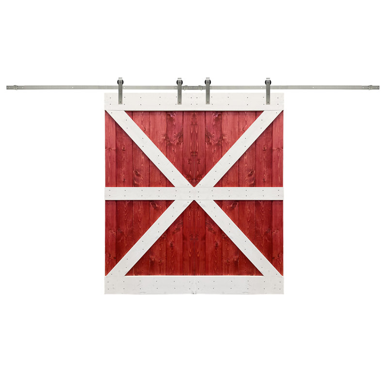 Porte de grange double peinte en bois et en métal avec ensemble de quincaillerie d’installation, l 30 po x H 84 po
