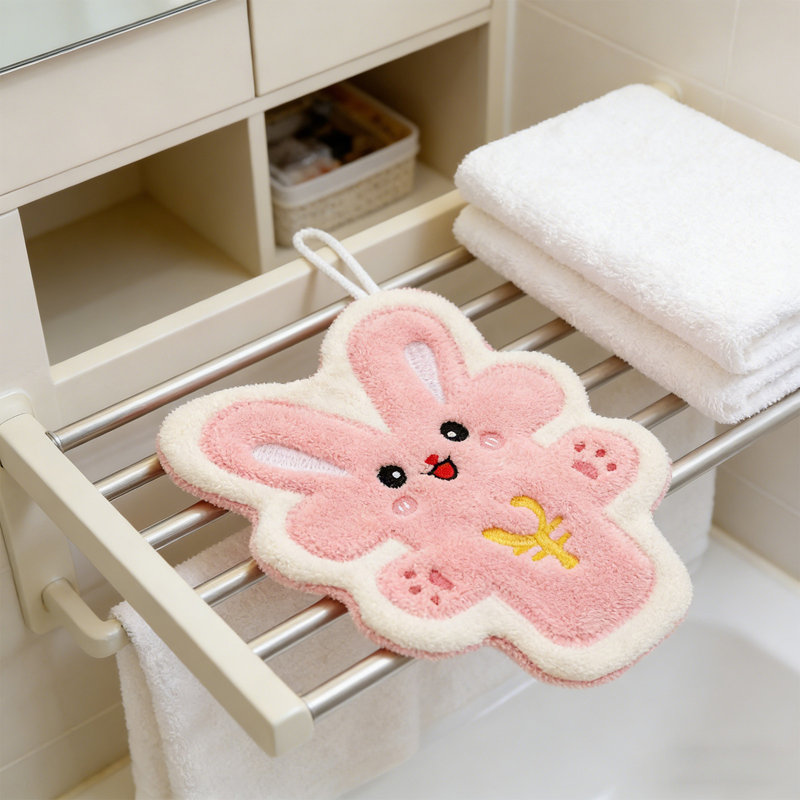 Cute Rabbit Shaped Kitchen Hand Towel, Highly Absorbent Polyester Towel For Kitchen And Bathroom, 8.3x7.1in Purple, Pink