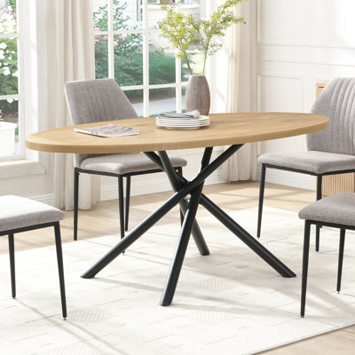 170cm Oval Dining Table, 6 Seater with Black Metal X-Legs