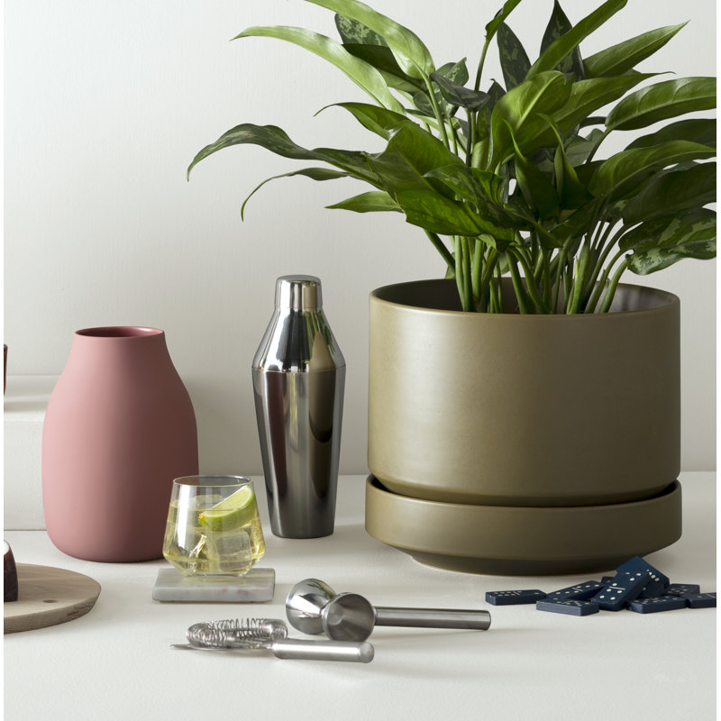 Byer Handmade Ceramic Pot Planter, 6" H x 7" W x 7" D, Olive