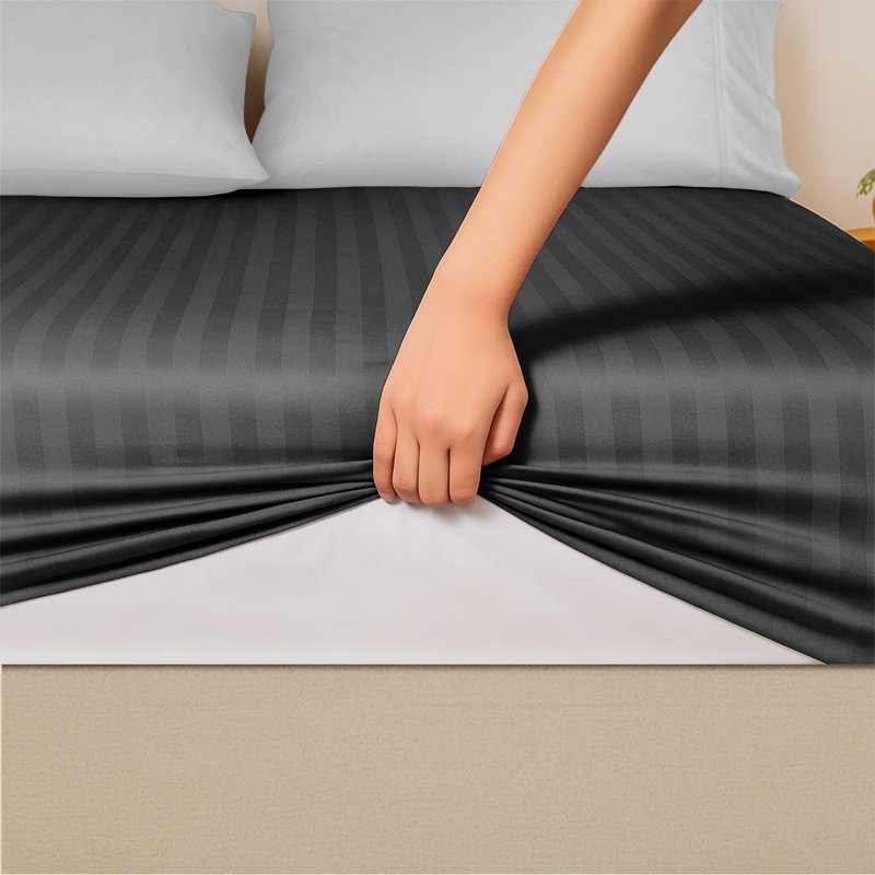 Shaneca Microfiber Striped Fitted Sheet - Ultra-Soft, Fade-Resistant, Deep Pocket Fit, Super King (6'), Black
