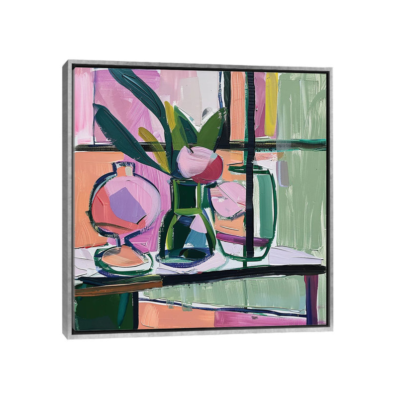 «Pastel Elegance Matisse Inspired Still Life», reproduction d'art sur toile encadrée, Argent, H 18 po x l 18 po