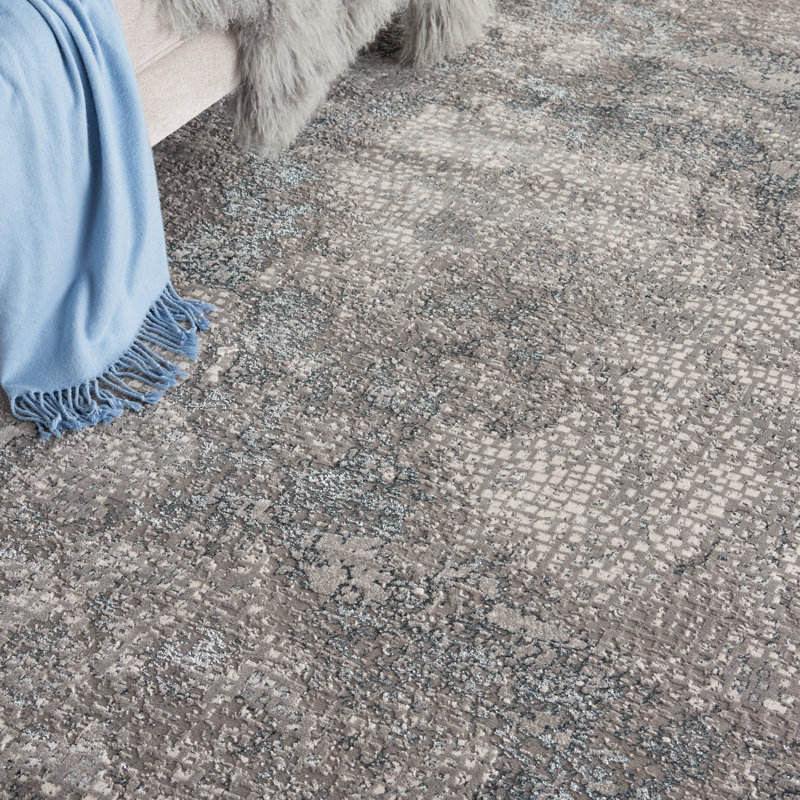 Uptown Abstract Area Rug in Gray/Ivory/Blue, Runner 2'2" x 7'6"
