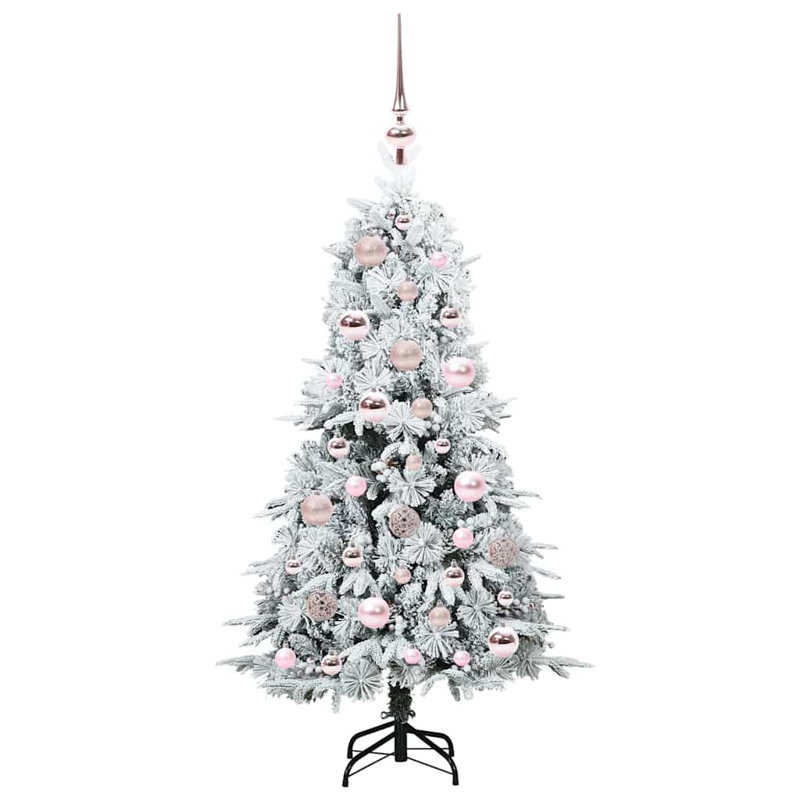 Artificial Hinged Christmas Tree Green PE and PVC, White/Pink, 3.94' H