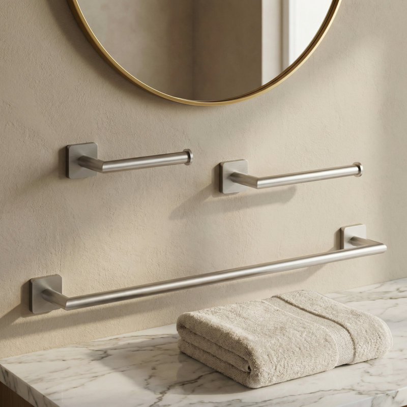 VIGO Satro 3-Piece Brushed Nickel Bathroom Hardware Set with 24-in Towel Bar, Toilet Paper Holder and Hand Towel Holder