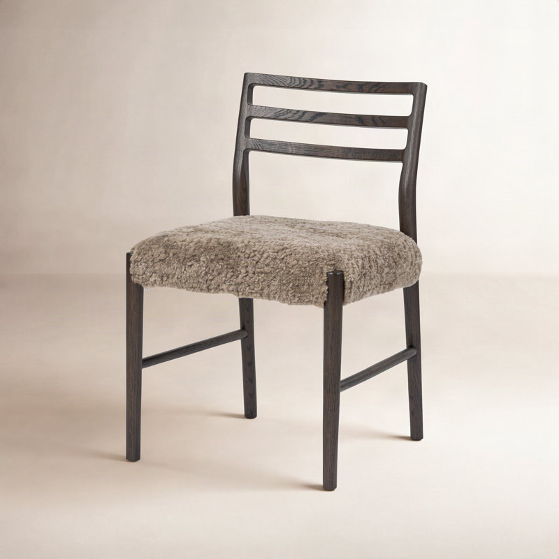 Lindyn 18.9'' H Upholstered Side Chair, Scrubbed Oak Black, Taupe Shearling