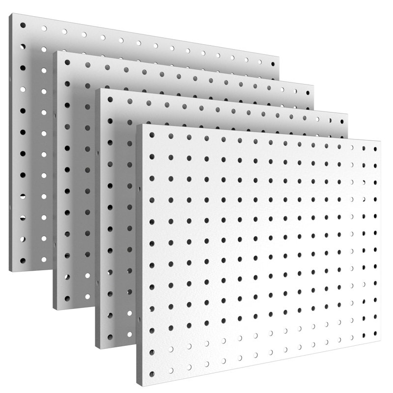 Paquet de 4 panneaux perforés métalliques pour organisateur mural, White