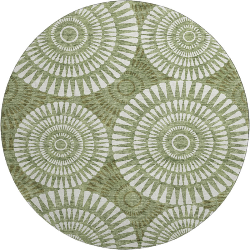 Premium Machine Washable Prisco Green Rug, Round 8'