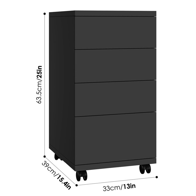 33cm Wide 4 -Drawer Mobile File Cabinet, Black