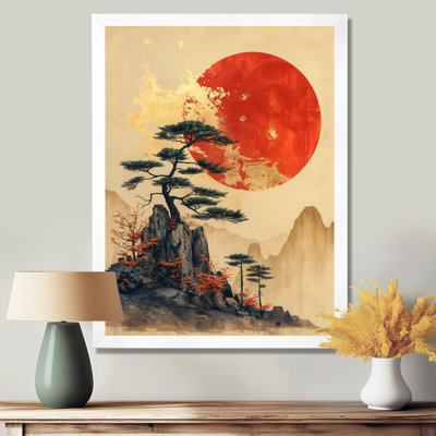 Black Orange Japan Bonsai Tree Landscape - Japan Wall Decor
